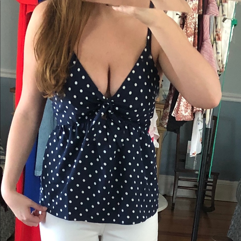 Navy Polka Dot Spaghetti Strap Top